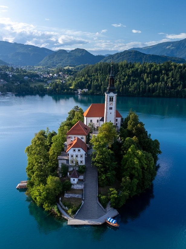 lake bled drone shot island slovenia travel itinerary